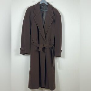 Vintage Women's 100% Wool Long Italian Coat Topcoat Brown Size Large